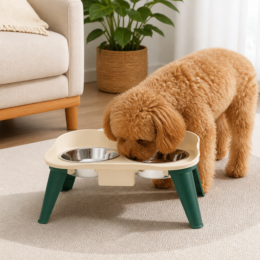 DogBedHouse Adjustable Height & Non-Slip Elevated Pet Feeder (Stainless Steel Bowls)