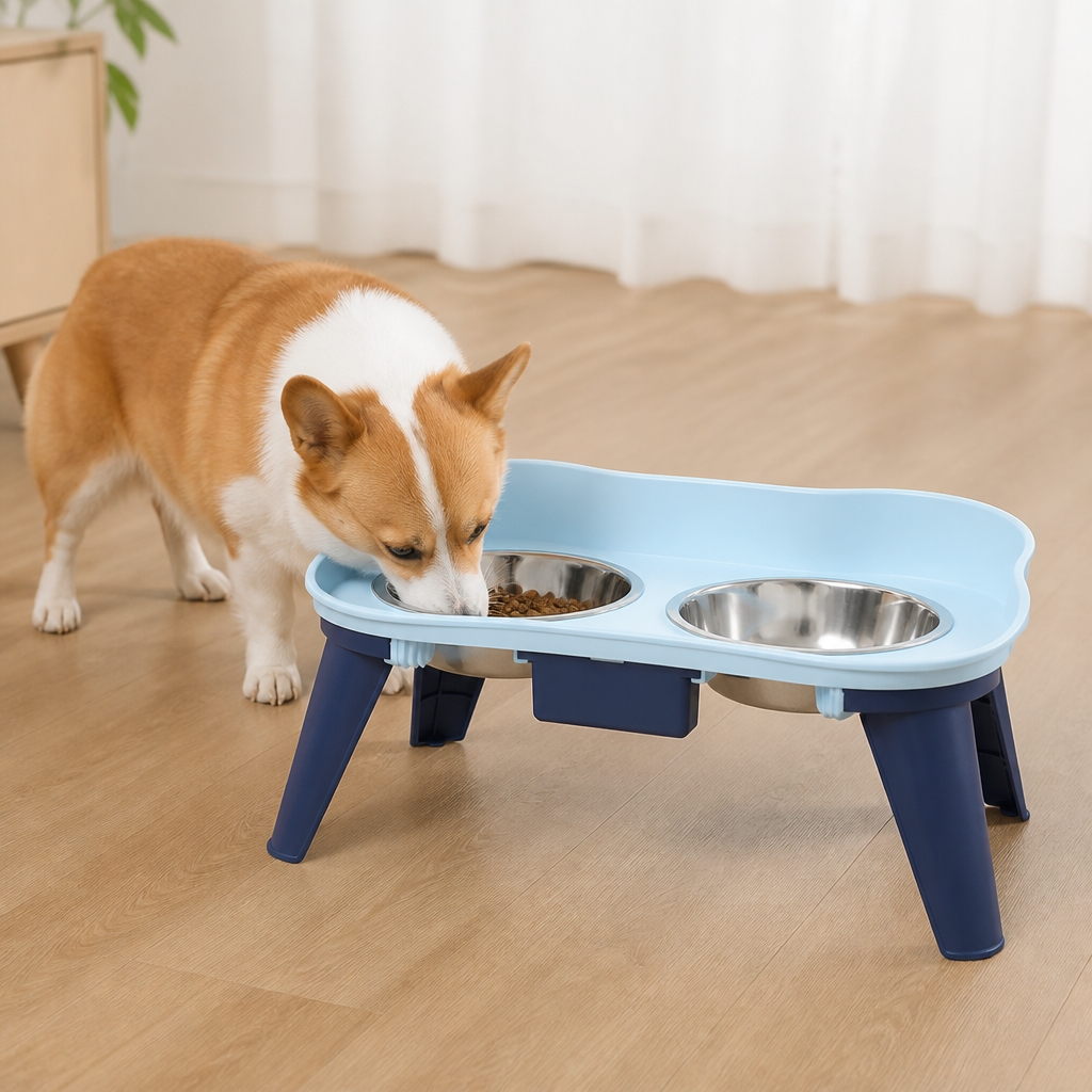 DogBedHouse Adjustable Height & Non-Slip Elevated Pet Feeder (Stainless Steel Bowls)