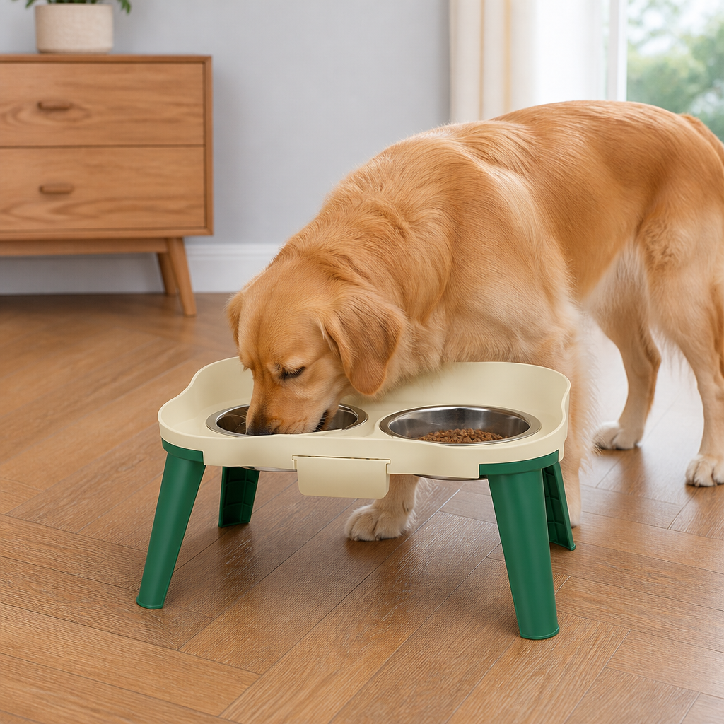 DogBedHouse Adjustable Height & Non-Slip Elevated Pet Feeder (Stainless Steel Bowls)