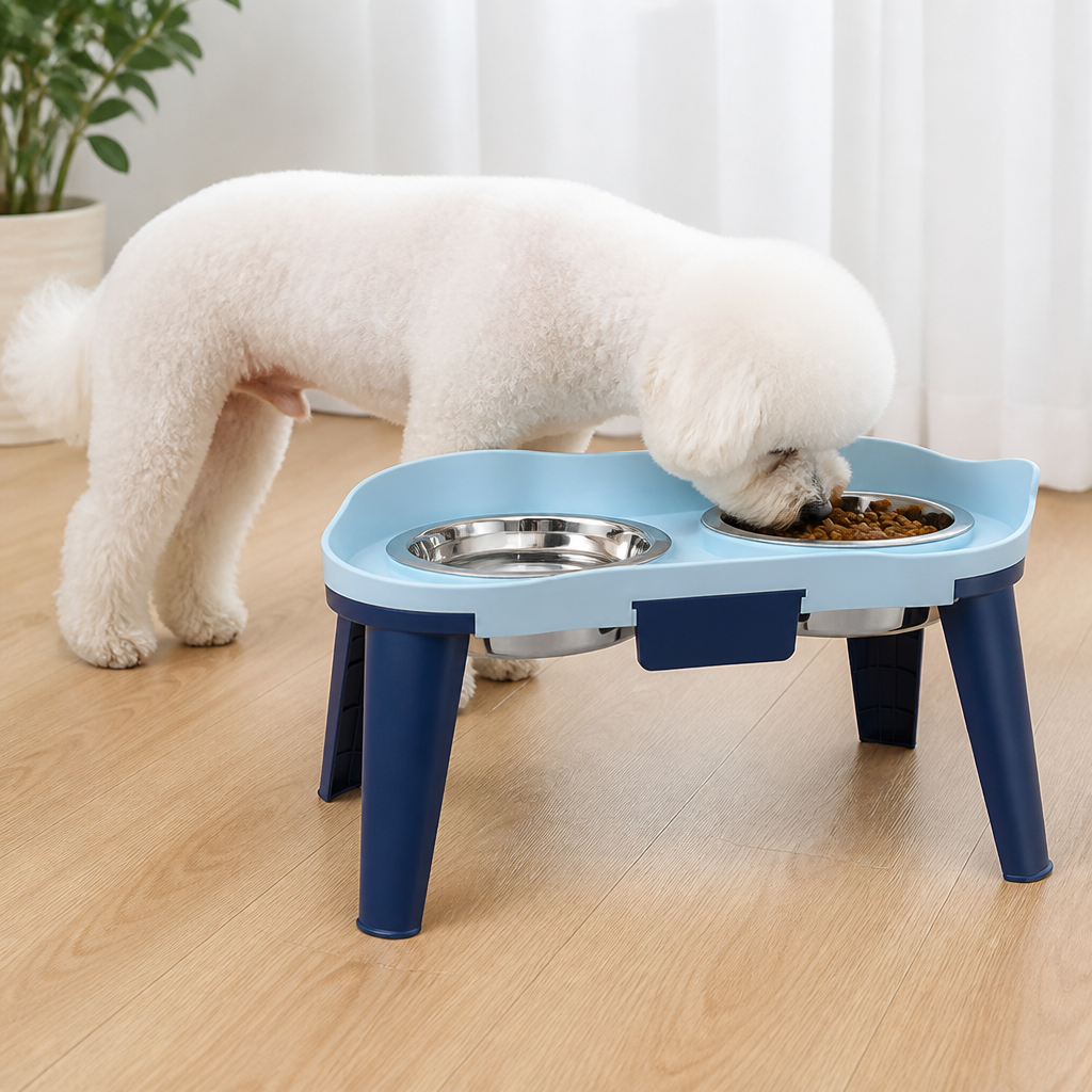 DogBedHouse Adjustable Height & Non-Slip Elevated Pet Feeder (Stainless Steel Bowls)