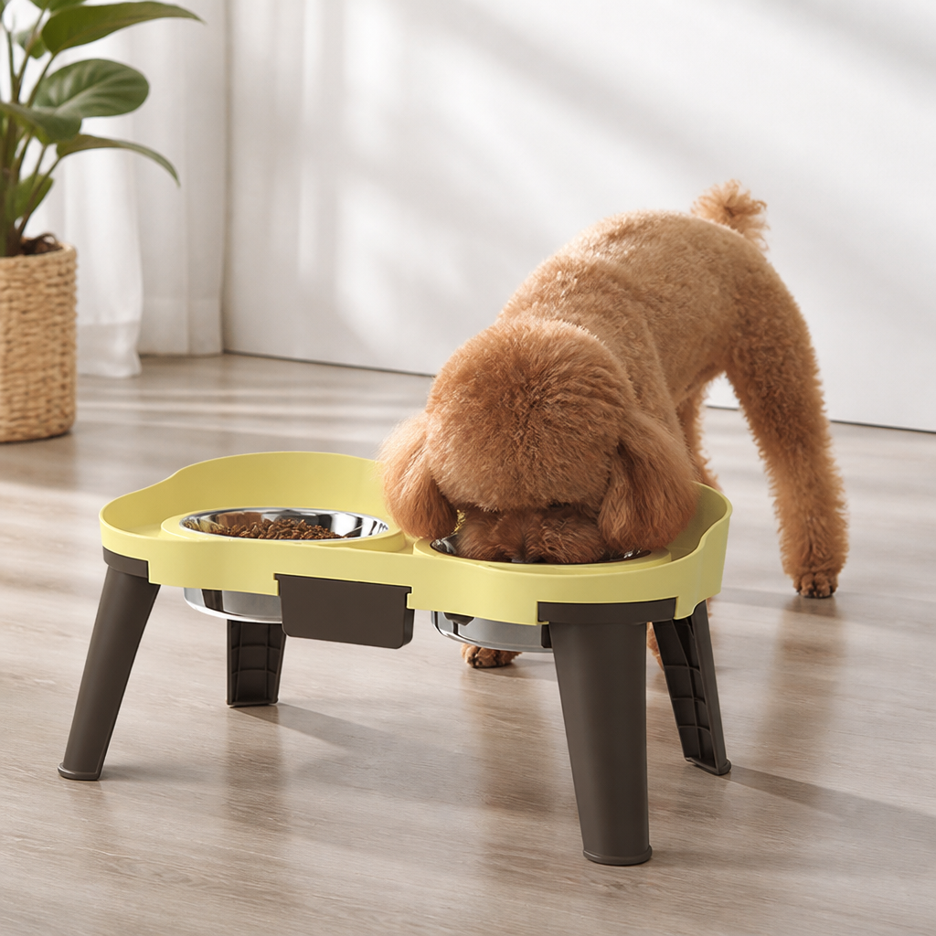 DogBedHouse Adjustable Height & Non-Slip Elevated Pet Feeder (Stainless Steel Bowls)