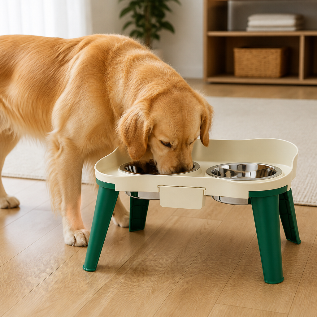 DogBedHouse Adjustable Height & Non-Slip Elevated Pet Feeder (Stainless Steel Bowls)