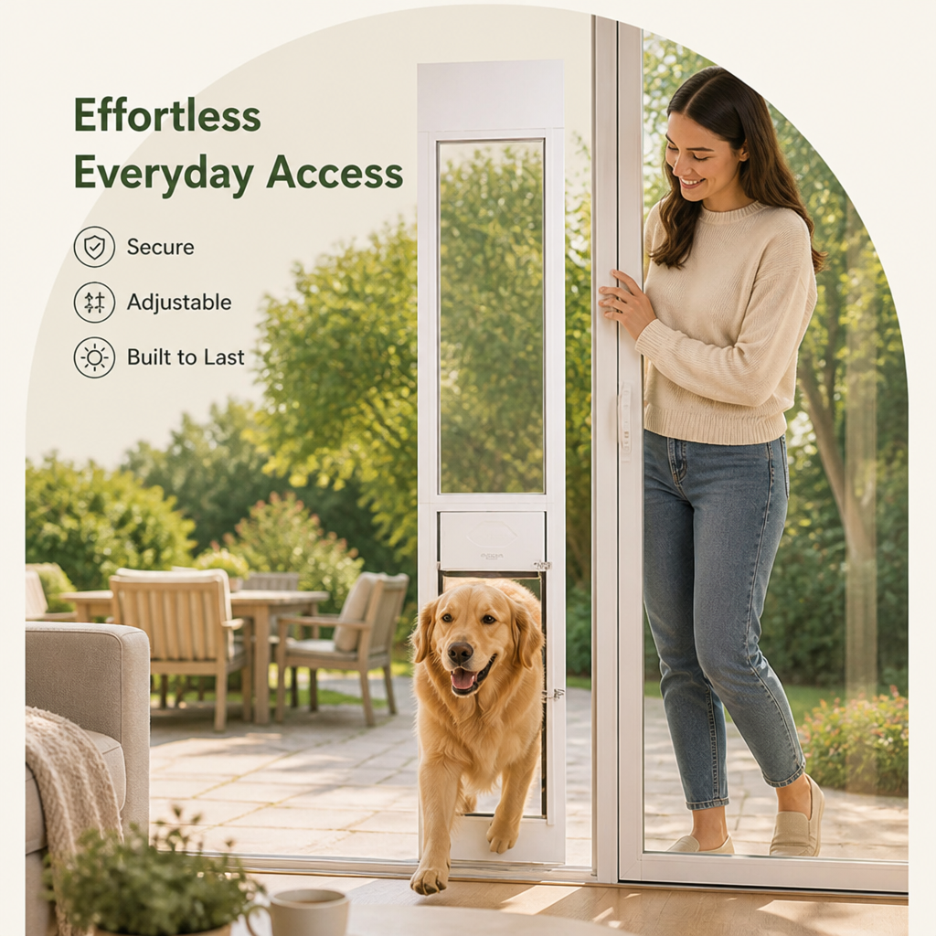 DogBedHouse Adjustable Height & Secure Lock Sliding Pet Door