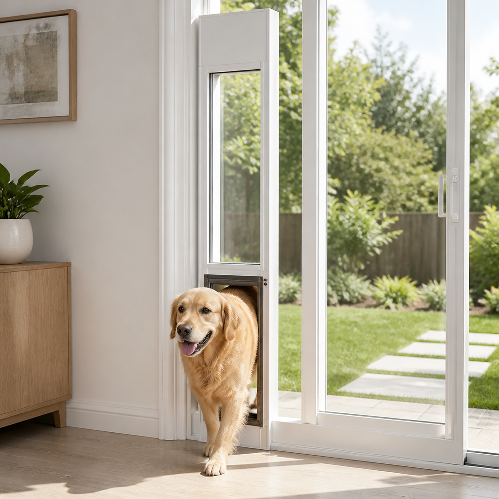 DogBedHouse Adjustable Height & Secure Lock Sliding Pet Door