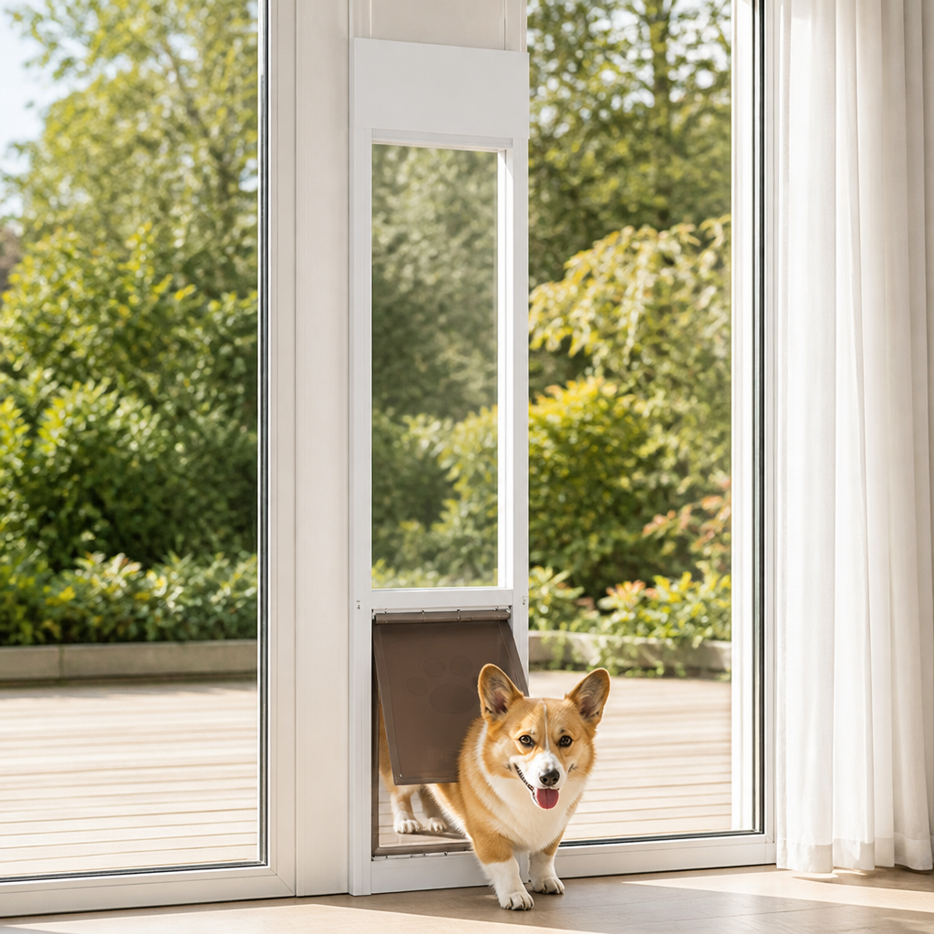 DogBedHouse Adjustable Height & Secure Lock Sliding Pet Door