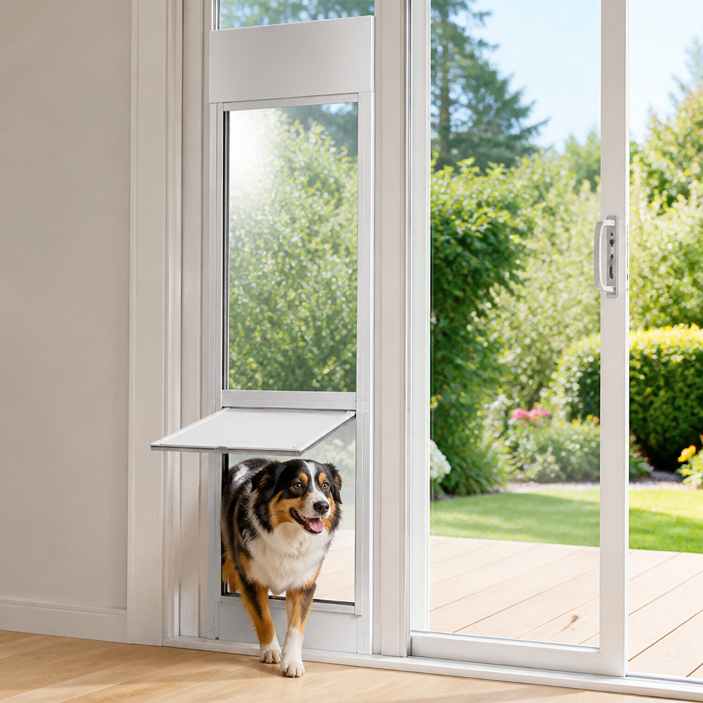 DogBedHouse Adjustable Height & Secure Lock Sliding Pet Door