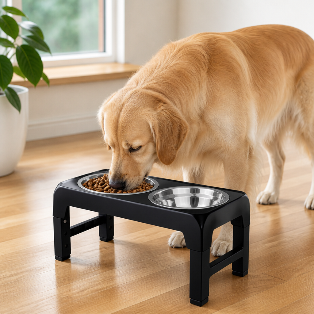 DogBedHouse Adjustable Height Stainless Steel Elevated Dog Feeder (Foldable)