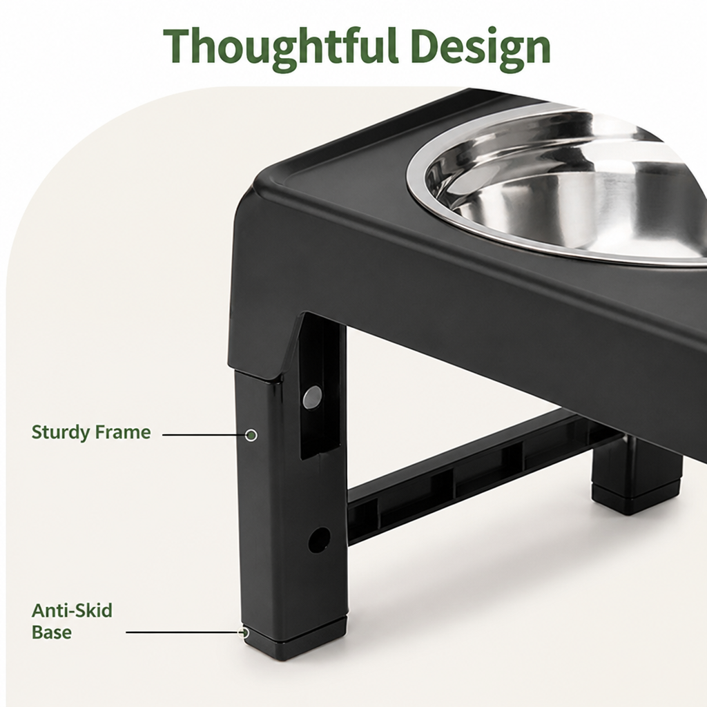 DogBedHouse Adjustable Height Stainless Steel Elevated Dog Feeder (Foldable)