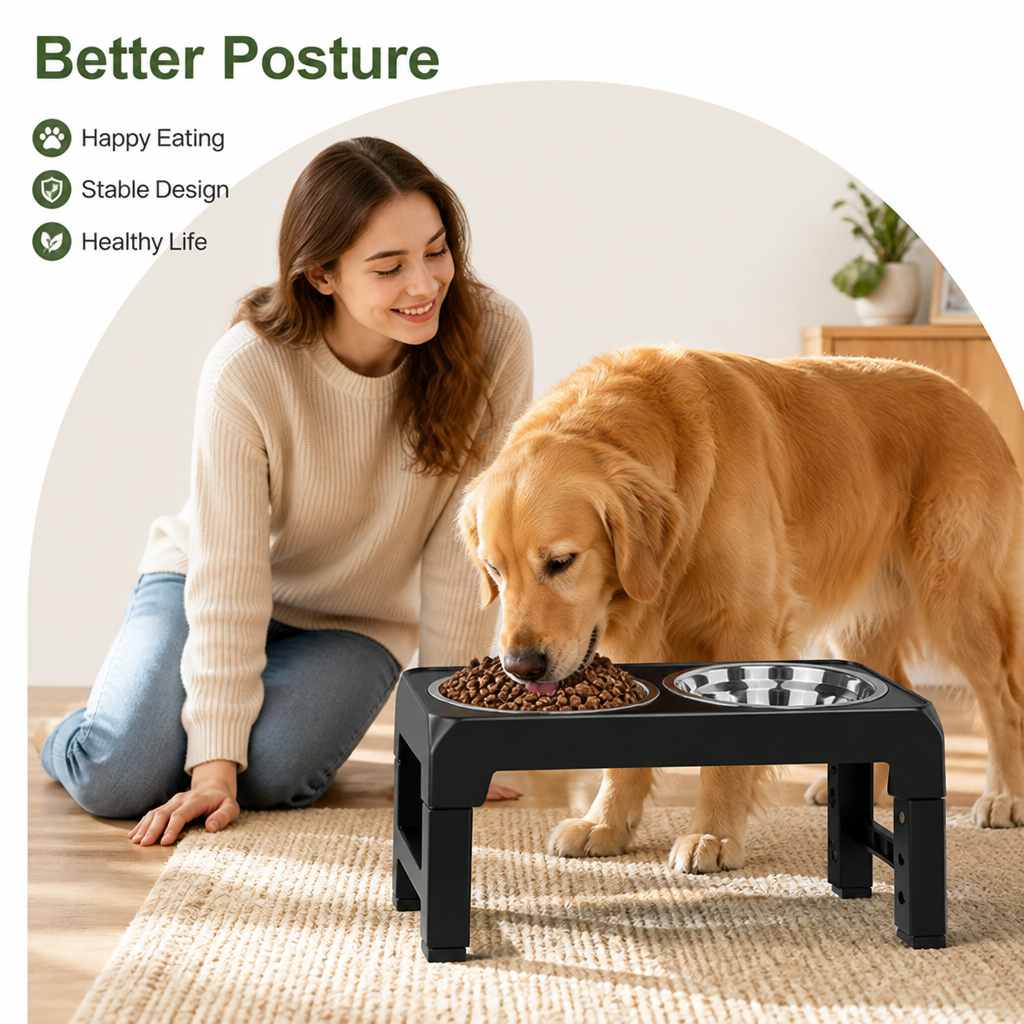 DogBedHouse Adjustable Height Stainless Steel Elevated Dog Feeder (Foldable)