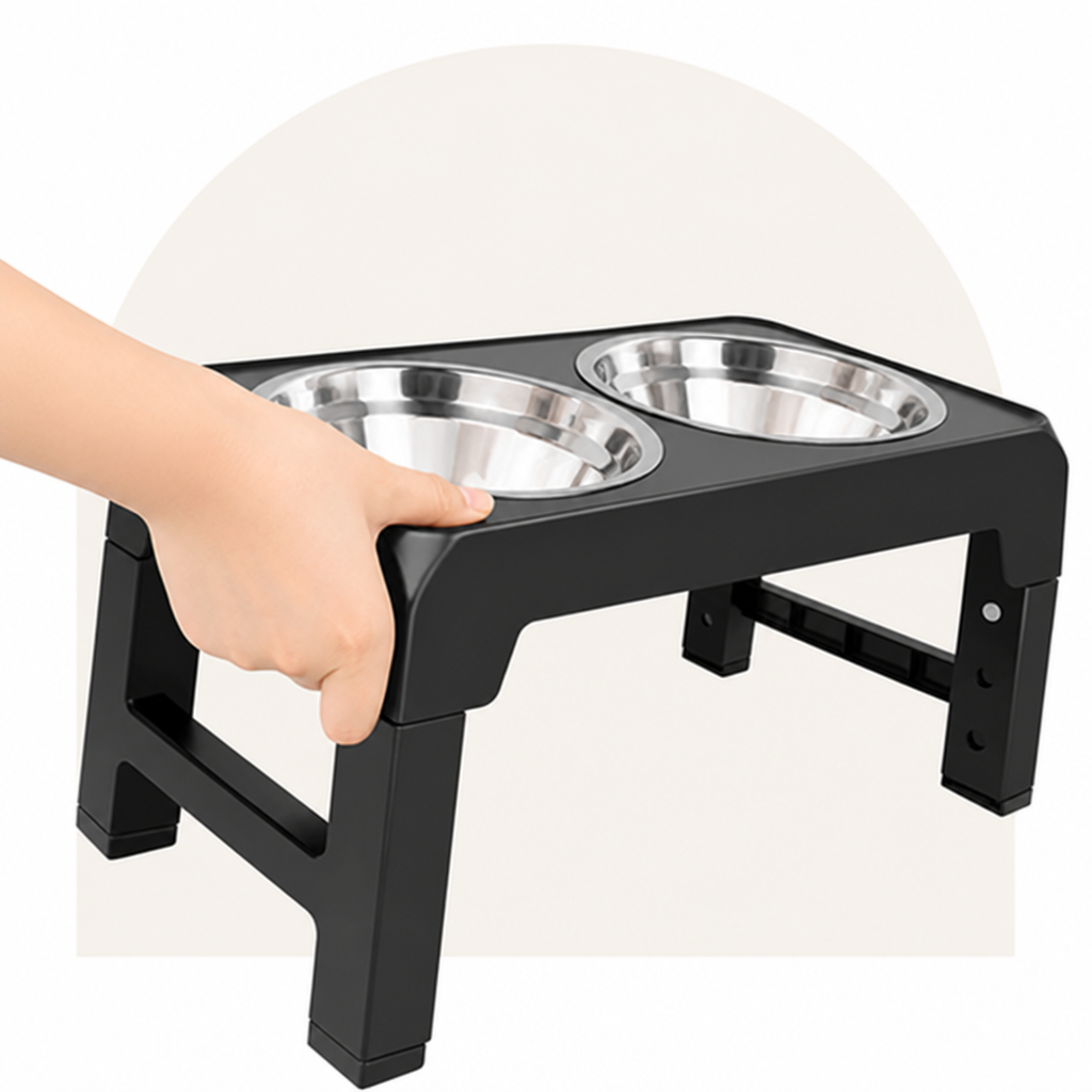 DogBedHouse Adjustable Height Stainless Steel Elevated Dog Feeder (Foldable)