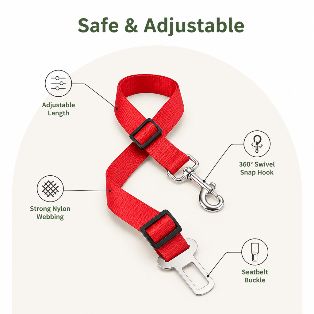 DogBedHouse Adjustable Nylon Car Seat Belt (Universal Fit)