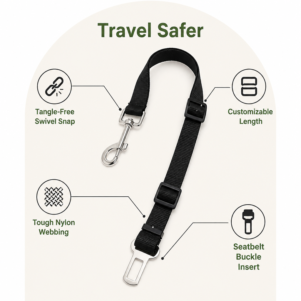 DogBedHouse Adjustable Nylon & Metal Buckle Car Seat Belt