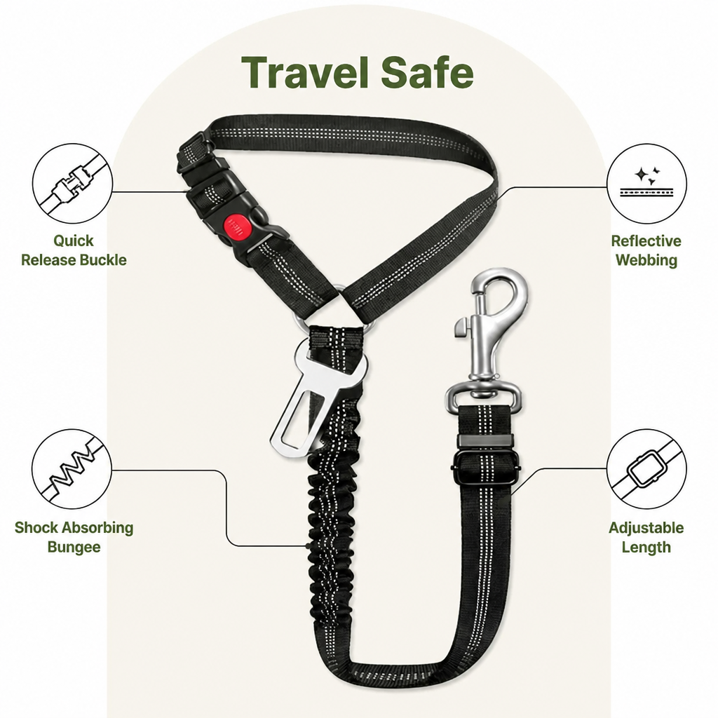 DogBedHouse Adjustable Reflective & Anti-Shock Harness Leash (Seat Tether)