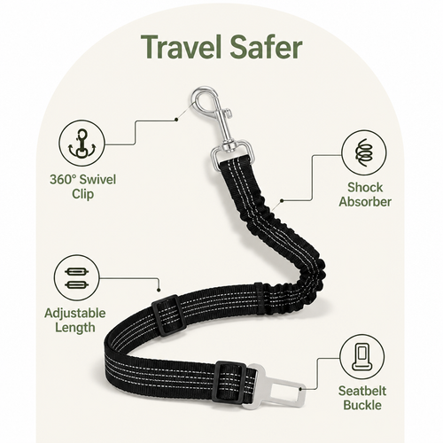 DogBedHouse Adjustable Shock-Absorbing & Reflective Dog Car Safety Belt