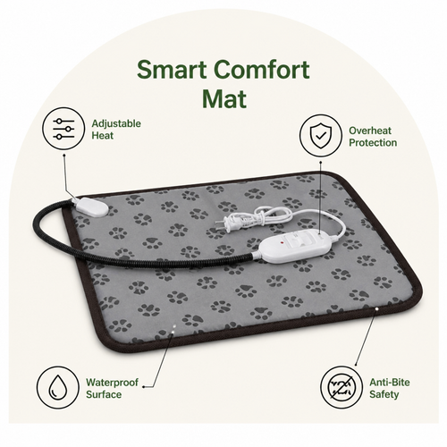 DogBedHouse Adjustable Temperature & Waterproof Heated Pet Mat (Overheat Protection)
