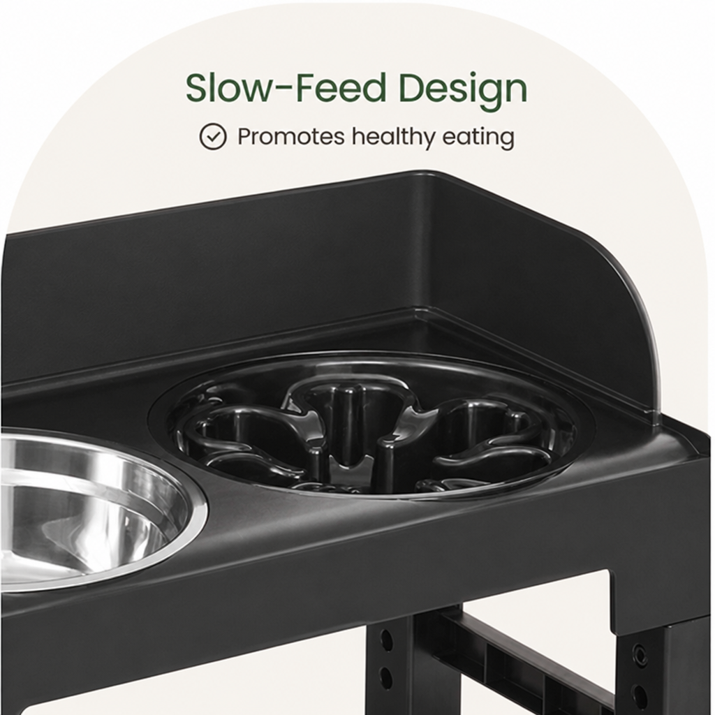 DogBedHouse Adjustable & Tilting Raised Dog Feeder (Stainless Steel Bowls)