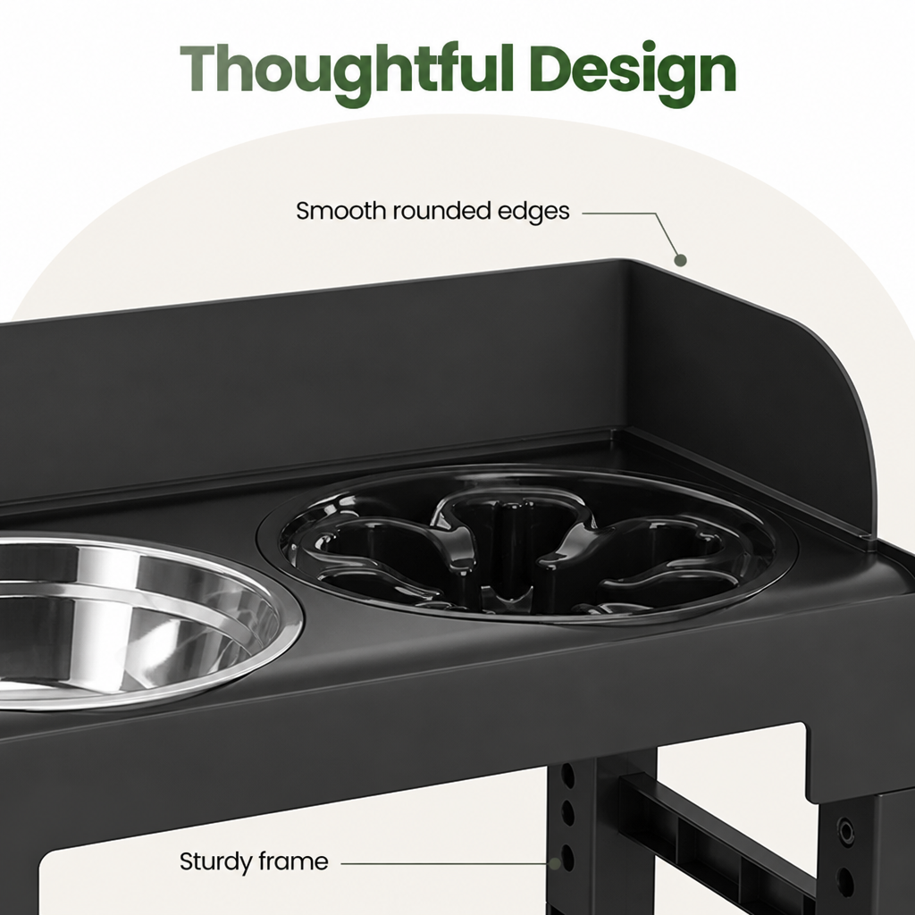 DogBedHouse Adjustable & Tilting Raised Dog Feeder (Stainless Steel Bowls)