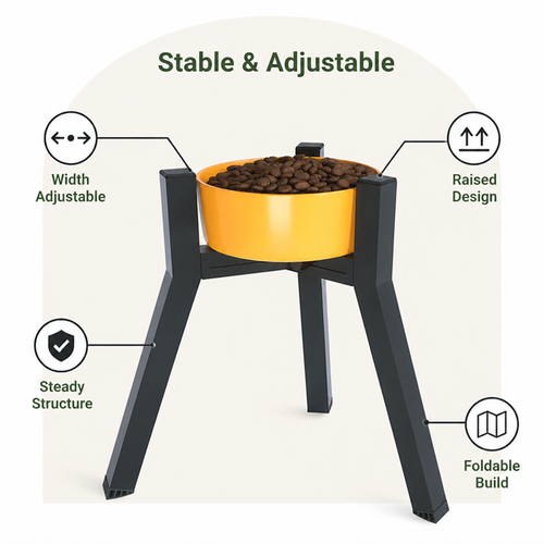 DogBedHouse Adjustable Width & Foldable Elevated Dog Bowl Stand