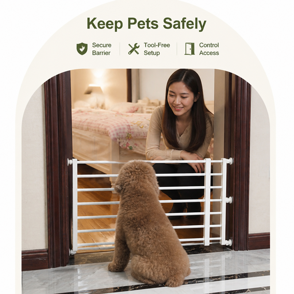 DogBedHouse Adjustable Width & Tool-Free Indoor Pet Gate