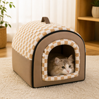 DogBedHouse All-Season Plush Enclosed Cat Bed (Removable & Washable Cover)