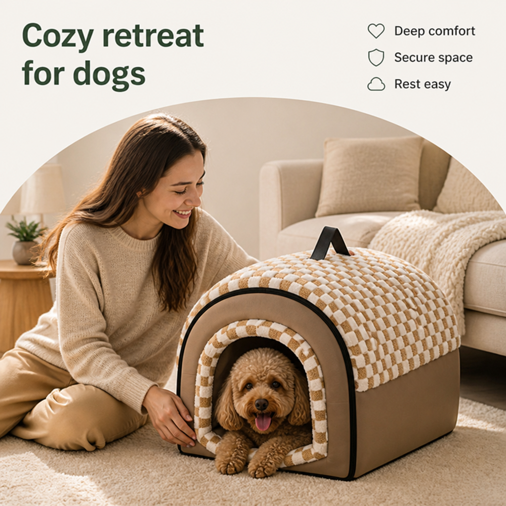 DogBedHouse All-Season Plush Enclosed Cat Bed (Removable & Washable Cover)
