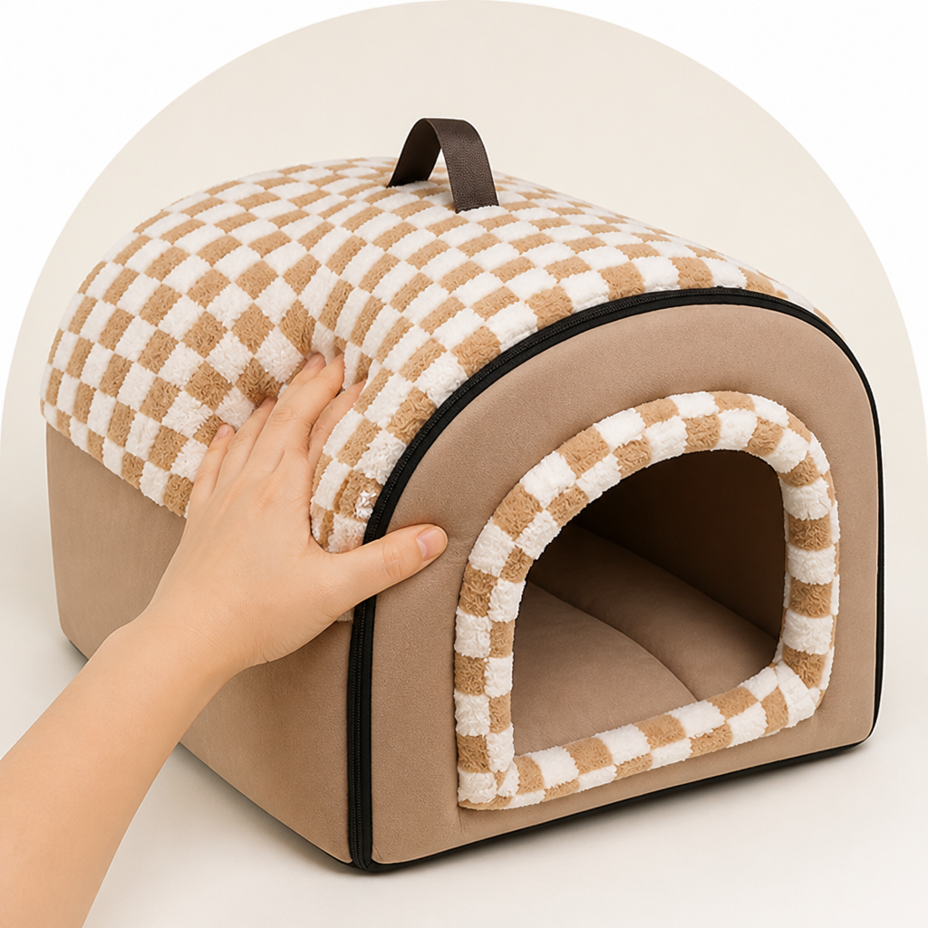 DogBedHouse All-Season Plush Enclosed Cat Bed (Removable & Washable Cover)