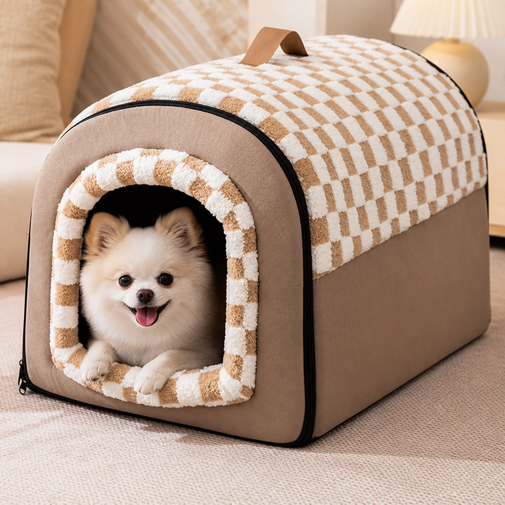 DogBedHouse All-Season Plush Enclosed Cat Bed (Removable & Washable Cover)