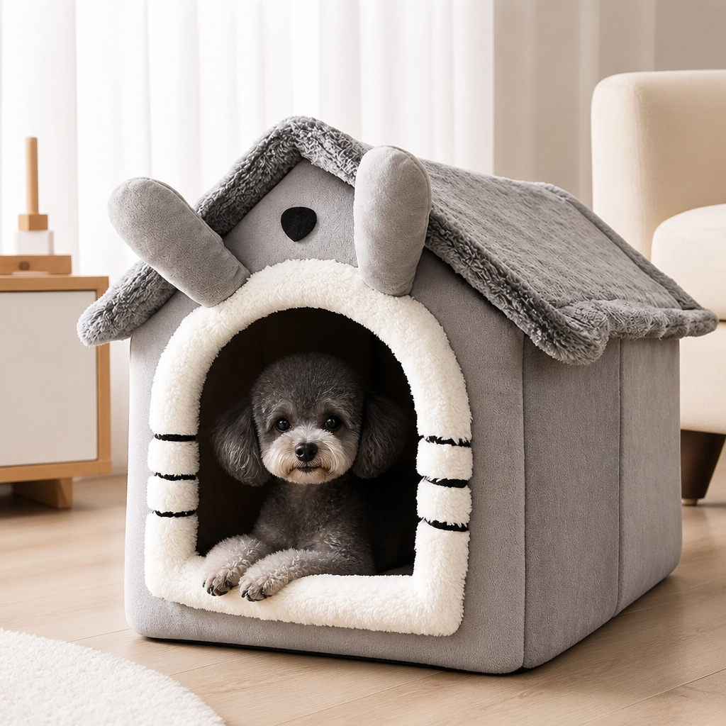 DogBedHouse All-Season Plush Enclosed Dog Bed (Removable Washable Cover)