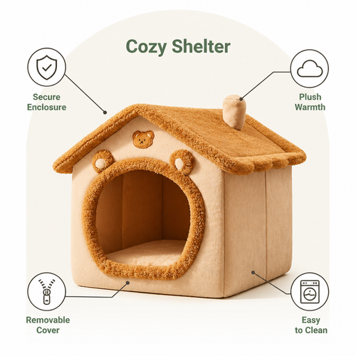 DogBedHouse All-Season Plush Enclosed Dog Bed (Removable Washable Cover)