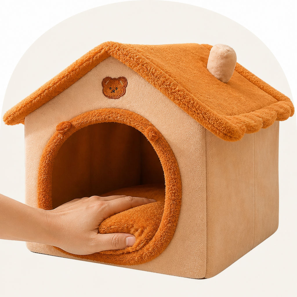 DogBedHouse All-Season Plush Enclosed Dog Bed (Removable Washable Cover)