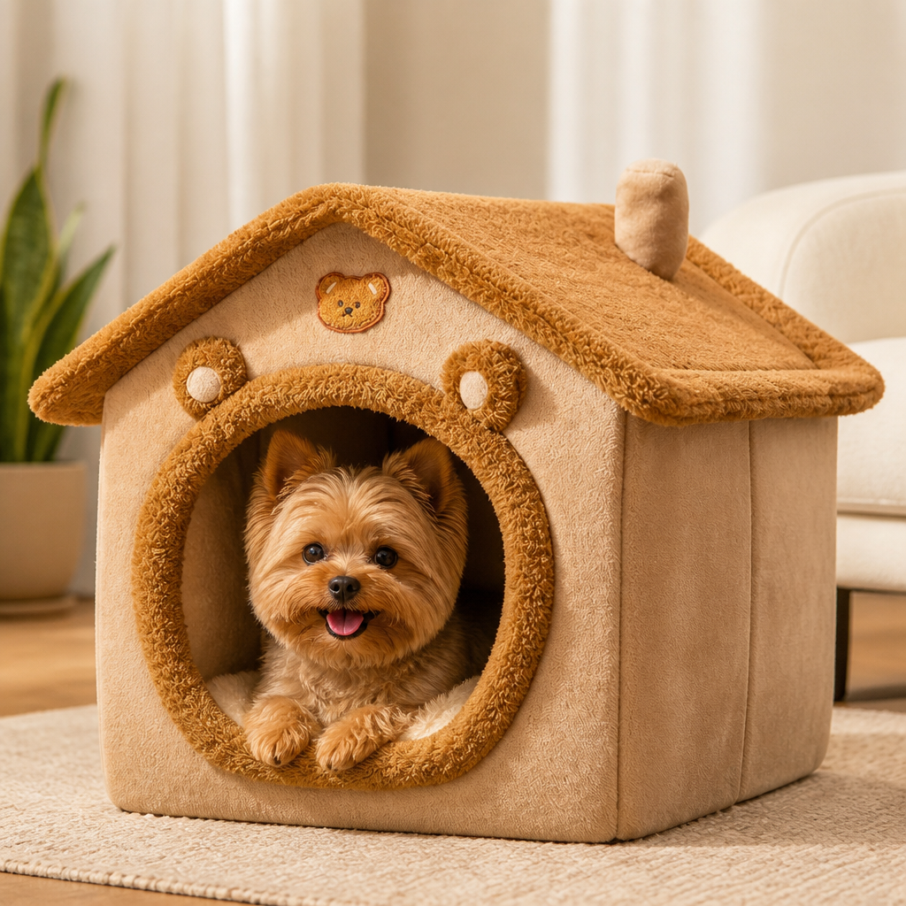 DogBedHouse All-Season Plush Enclosed Dog Bed (Removable Washable Cover)