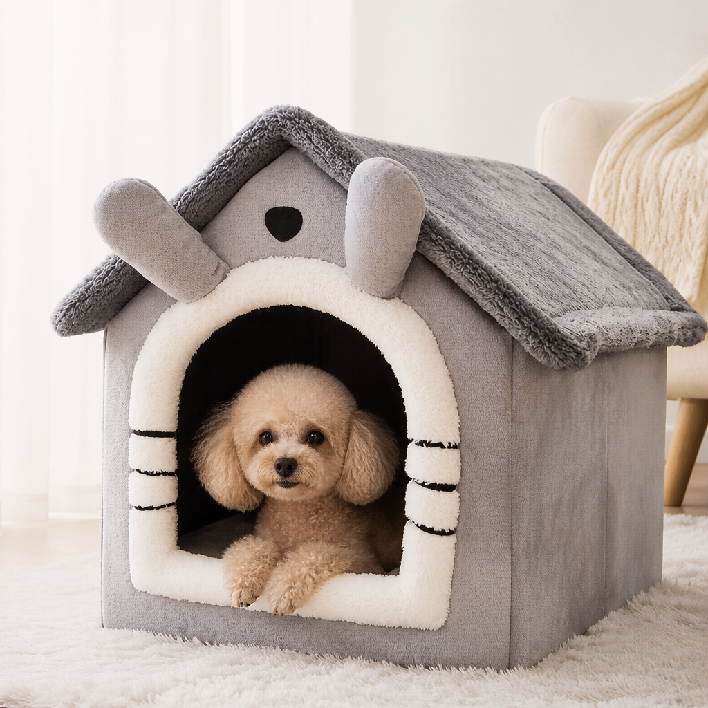 DogBedHouse All-Season Plush Enclosed Dog Bed (Removable Washable Cover)