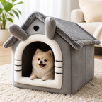 DogBedHouse All-Season Plush Teddy Dog House Bed (Removable Washable Cover)