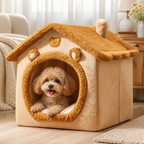 DogBedHouse All-Season Plush Teddy Dog House Bed (Removable Washable Cover)