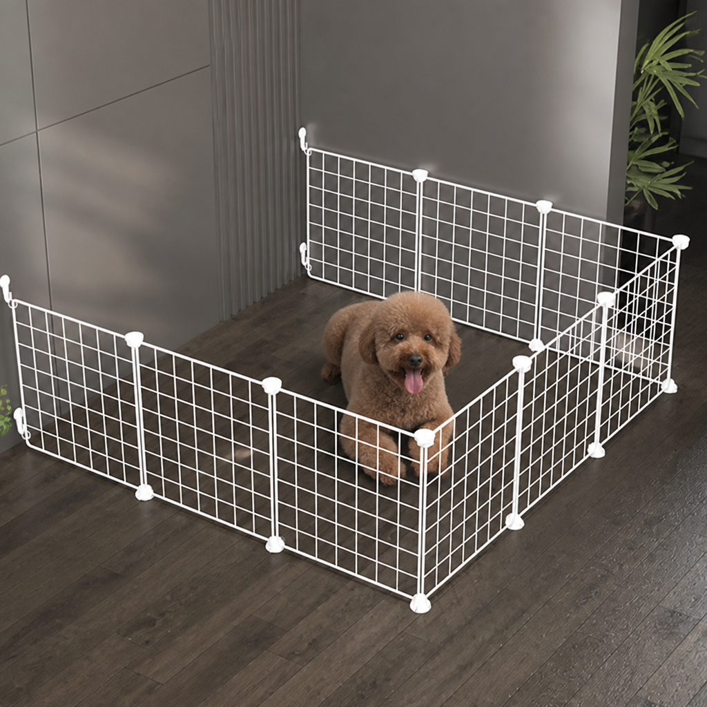 DogBedHouse Anti-Escape Mesh & Adjustable Steel Frame Puppy Fence