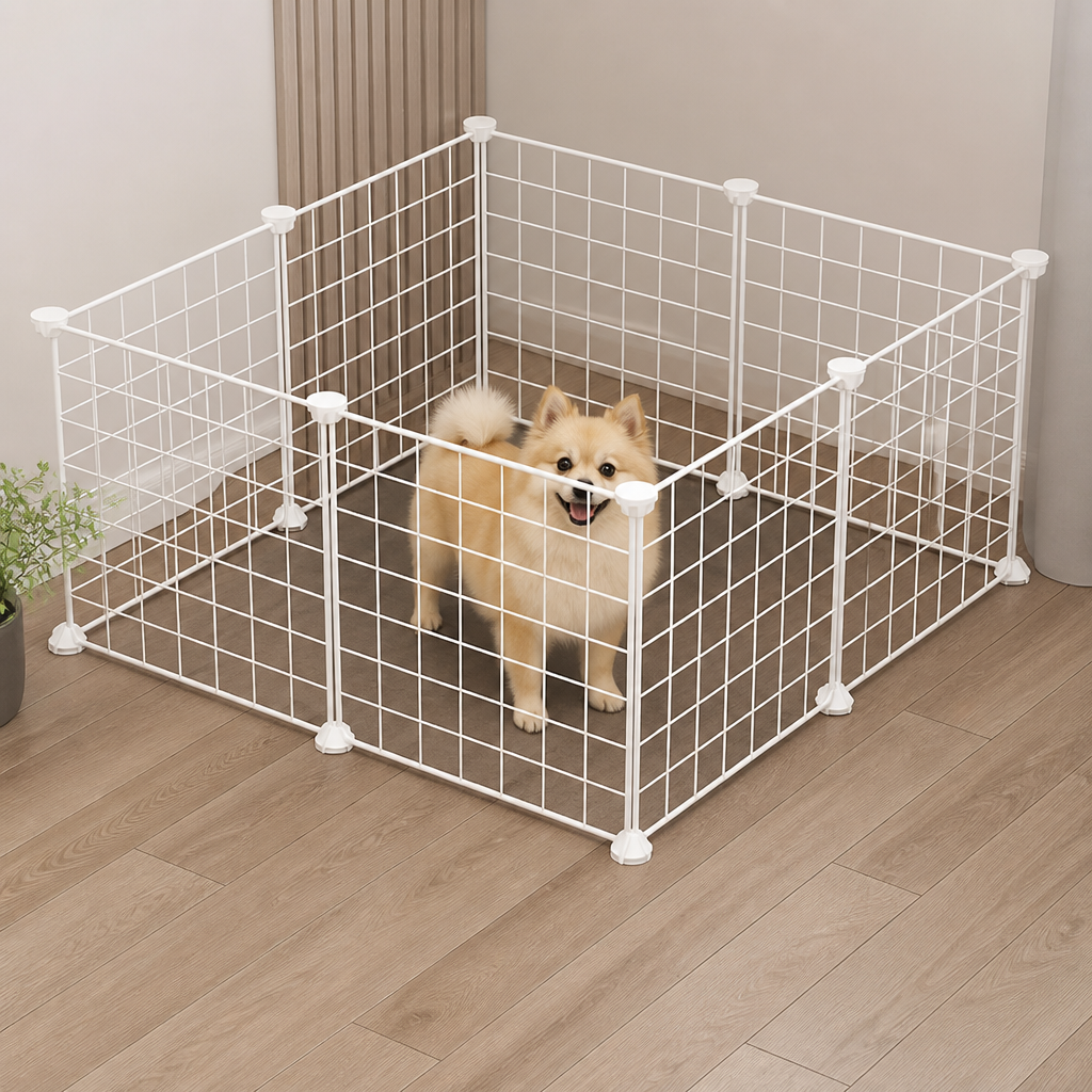 DogBedHouse Anti-Escape Mesh & Adjustable Steel Frame Puppy Fence