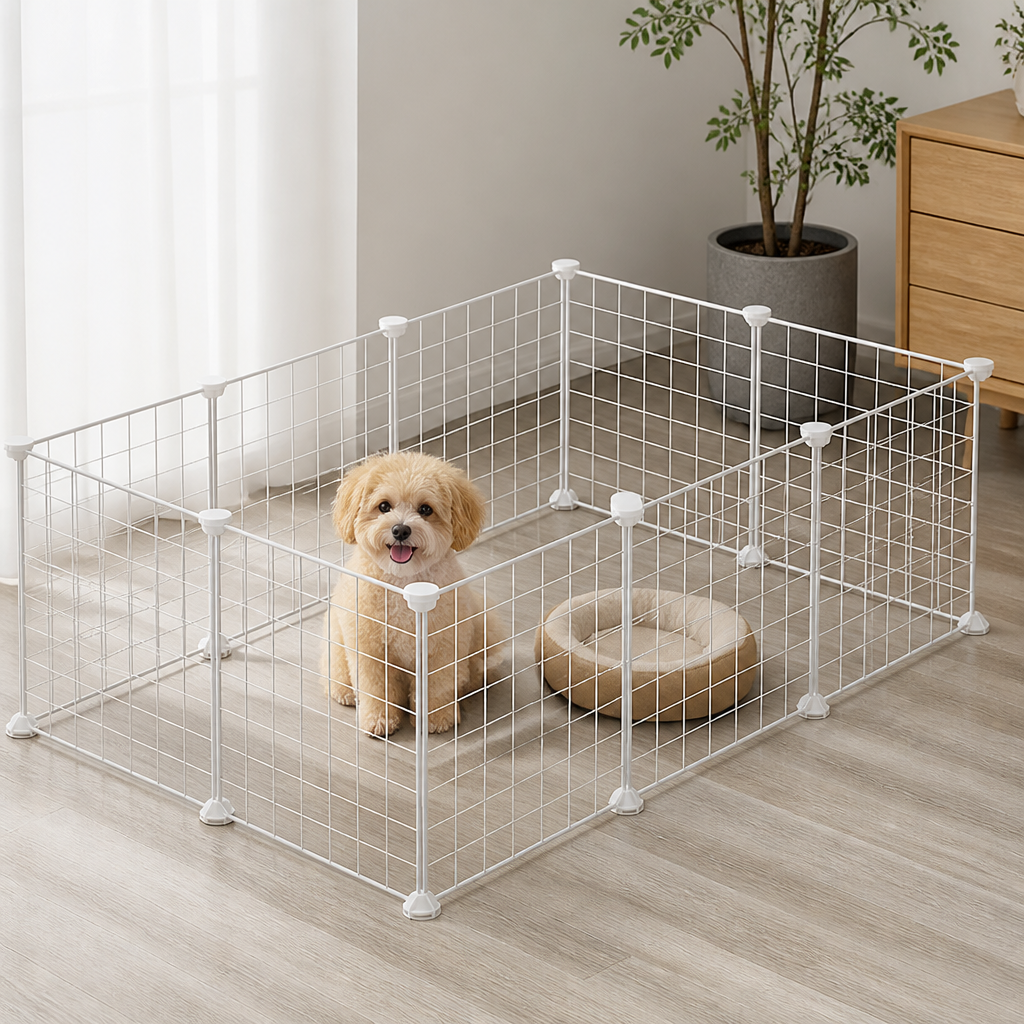 DogBedHouse Anti-Escape Mesh & Adjustable Steel Frame Puppy Fence