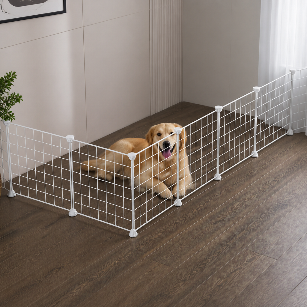 DogBedHouse Anti-Escape Mesh & Adjustable Steel Frame Puppy Fence
