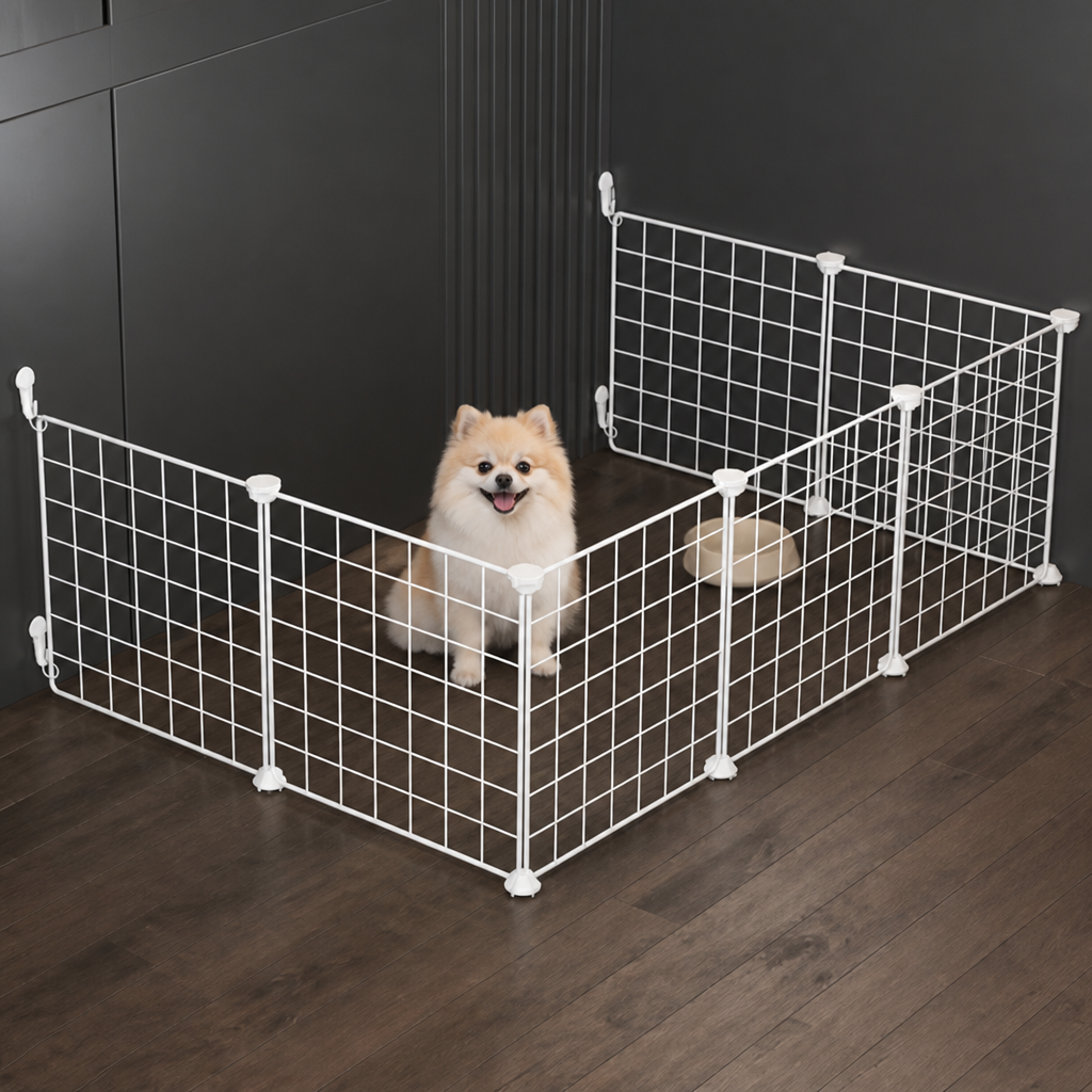 DogBedHouse Anti-Escape Mesh & Adjustable Steel Frame Puppy Fence