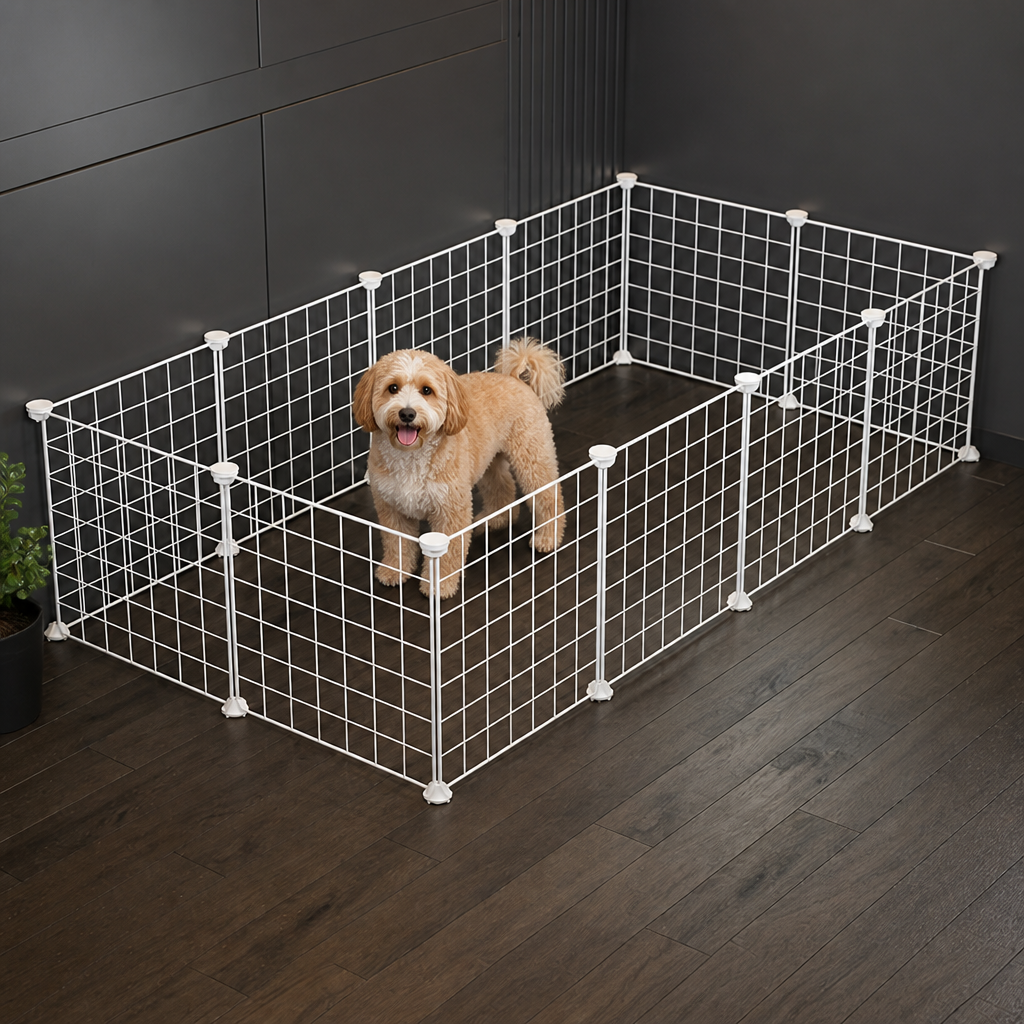 DogBedHouse Anti-Escape Mesh & Adjustable Steel Frame Puppy Fence