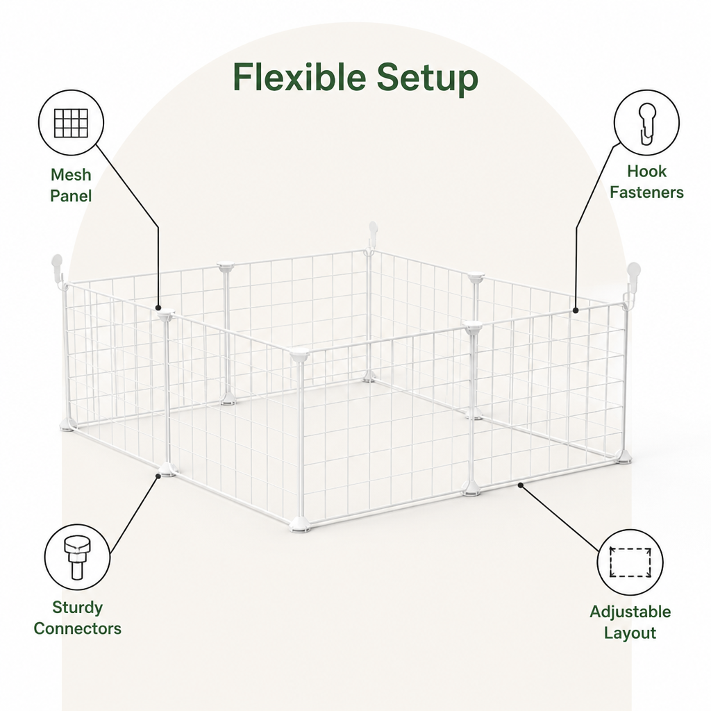 DogBedHouse Anti-Escape Mesh & Adjustable Steel Frame Puppy Fence