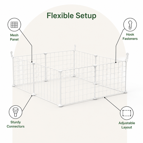 DogBedHouse Anti-Escape Mesh & Adjustable Steel Frame Puppy Fence