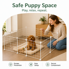 DogBedHouse Anti-Escape Mesh & Adjustable Steel Frame Puppy Fence
