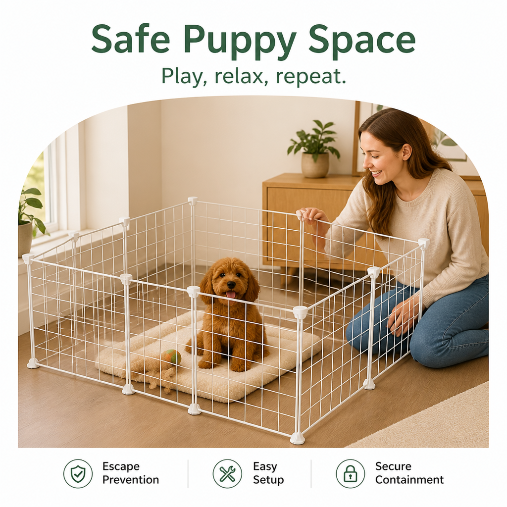 DogBedHouse Anti-Escape Mesh & Adjustable Steel Frame Puppy Fence