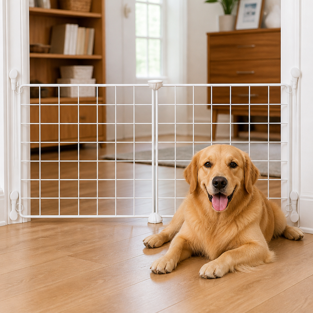 DogBedHouse Anti-Escape Mesh & Adjustable Steel Frame Puppy Fence