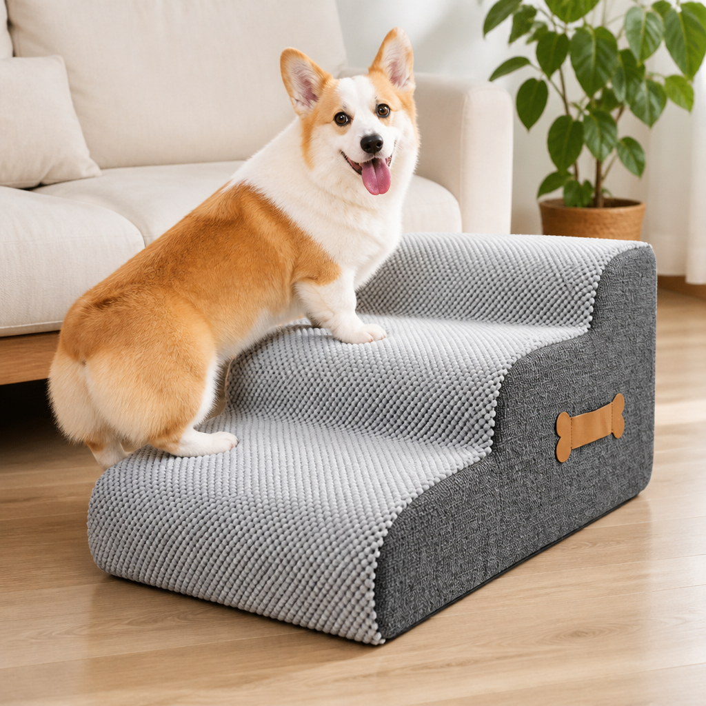 DogBedHouse Anti-Slip Corduroy & Washable Dog Stairs (Removable Cover)