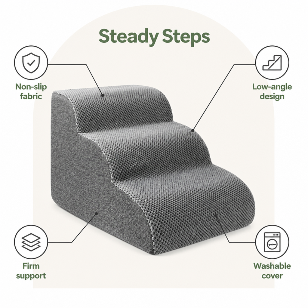 DogBedHouse Anti-Slip Corduroy & Washable Dog Stairs (Removable Cover)