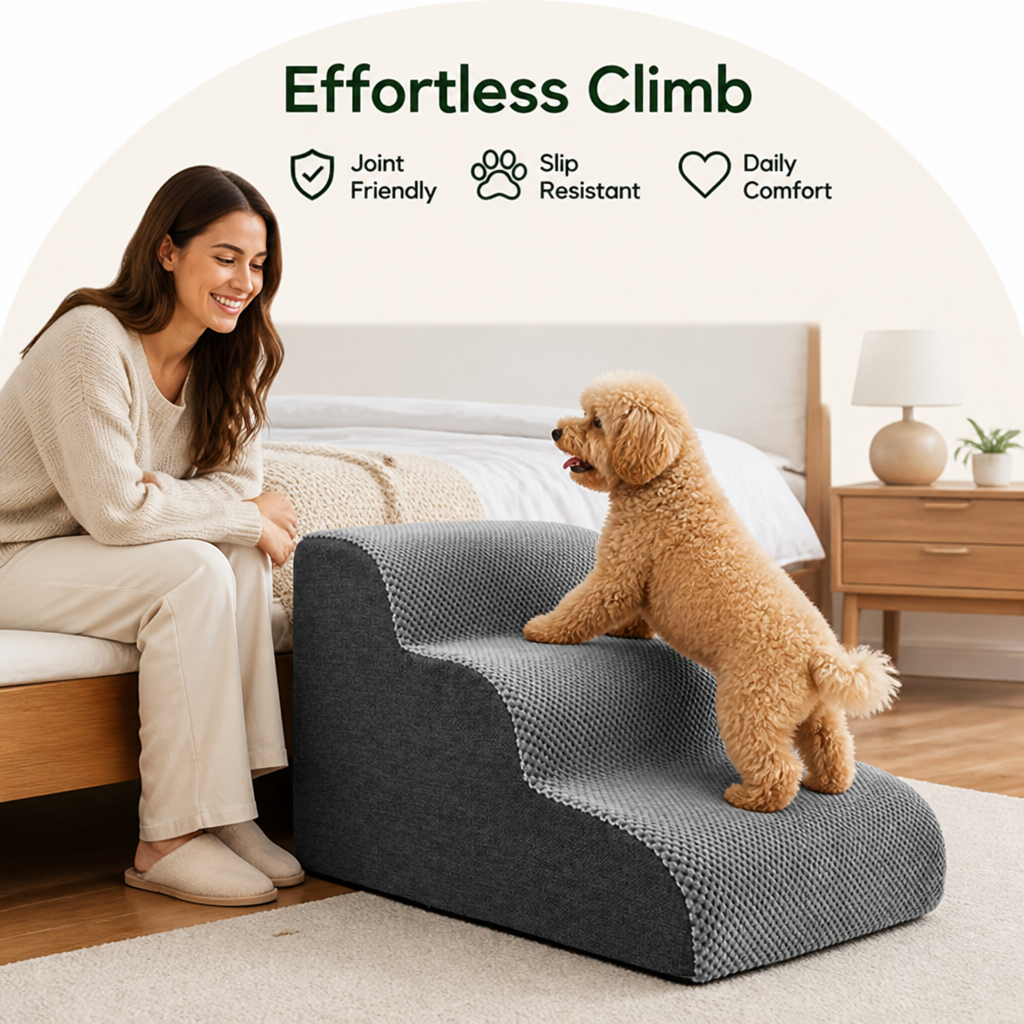 DogBedHouse Anti-Slip Corduroy & Washable Dog Stairs (Removable Cover)
