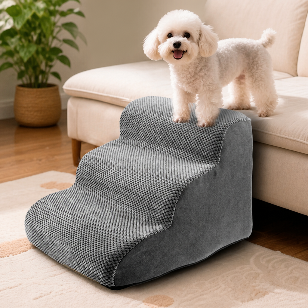 DogBedHouse Anti-Slip Corduroy & Washable Dog Stairs (Removable Cover)