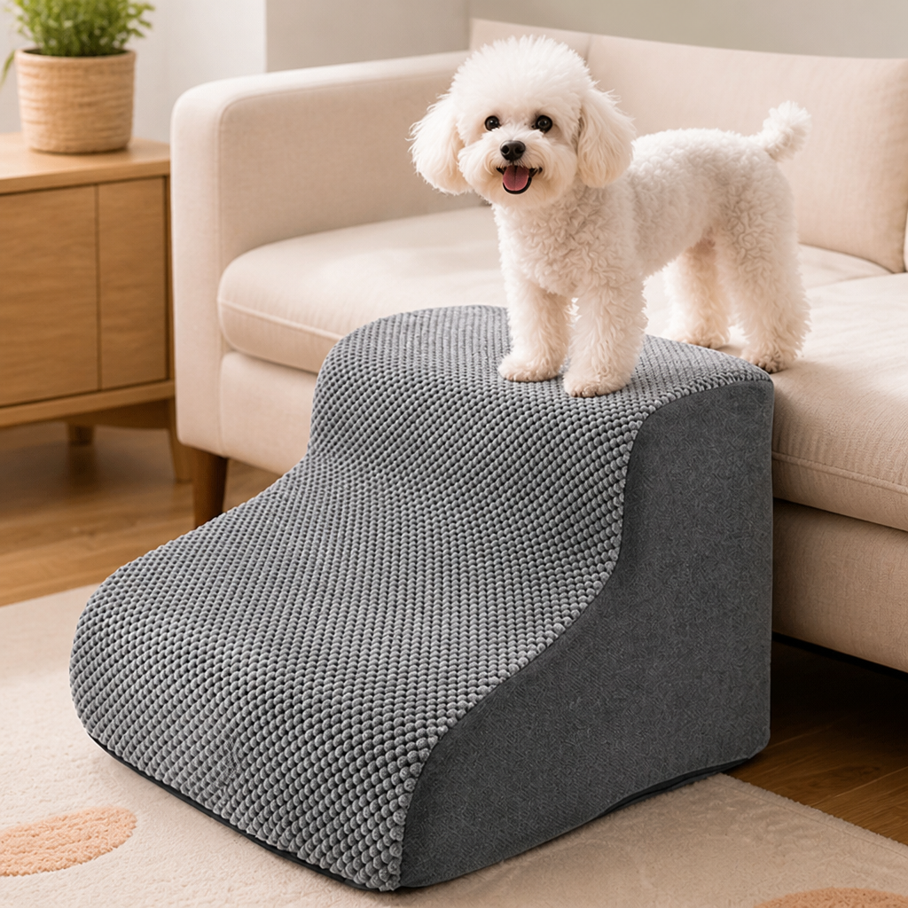DogBedHouse Anti-Slip Corduroy & Washable Dog Stairs (Removable Cover)